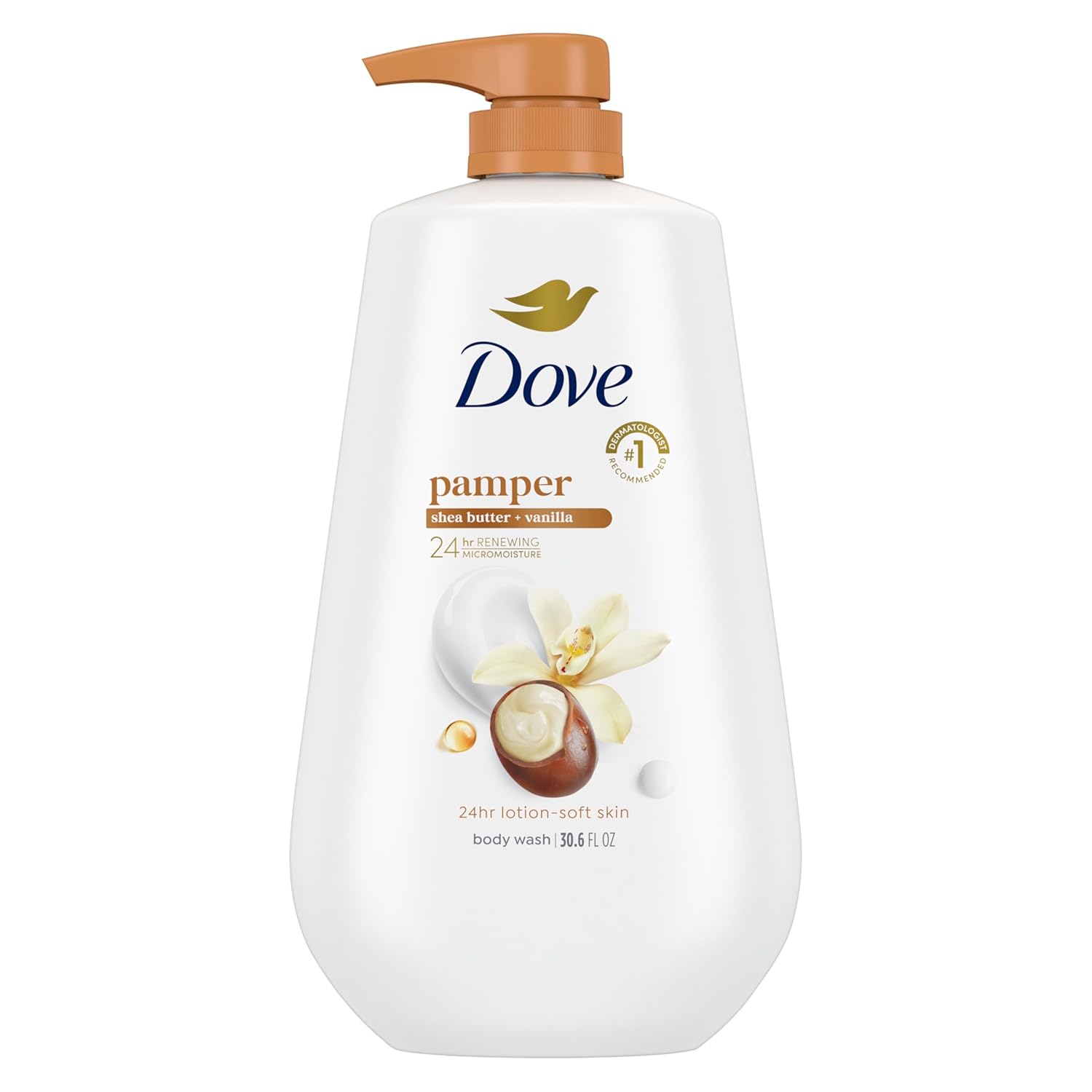 Dove Body Wash with Pump Pamper Shea Butter & Vanilla for 24hr Lotion-Soft