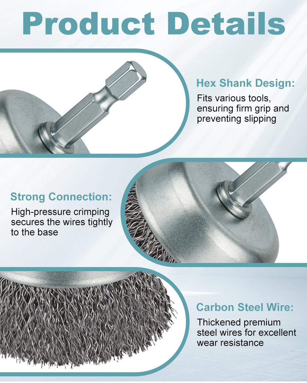 10 Pcs Wire Brush for Drill, Coarse Carbon Steel Crimping Wire Wheel Brush