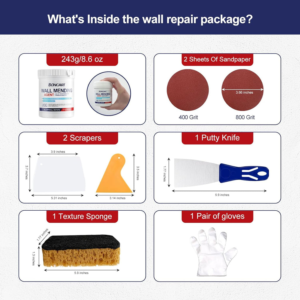 BONCART 8.6oz Drywall Patch Repair Kit - Professional All-in-1 Tool Set