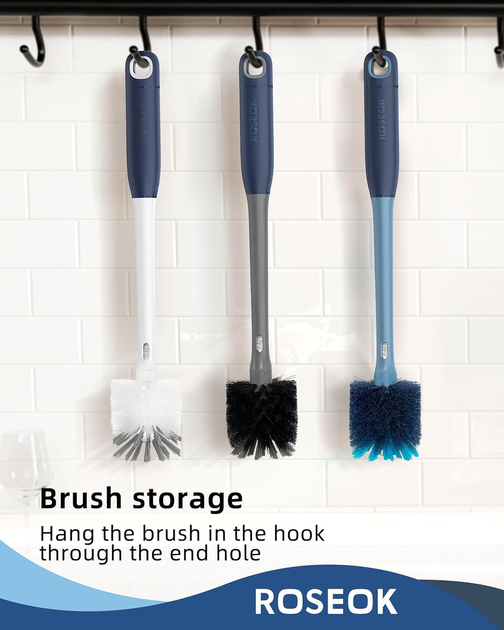 ROSEOK 2 in 1 Long Handle Bottle Brush with Straw Brush for Cleaning Glass