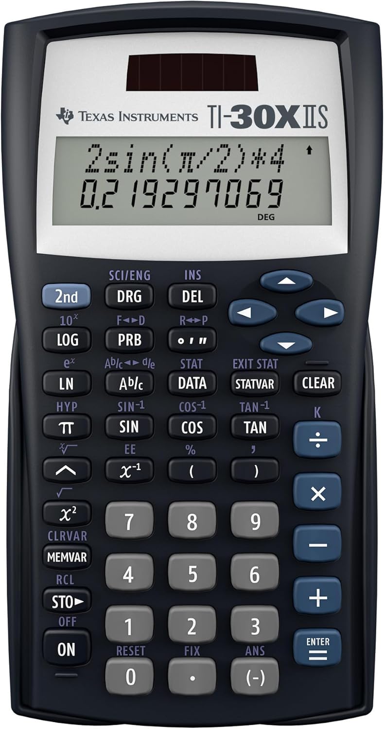 Texas Instruments TI-30XIIS Scientific Calculator, Black with Blue Accents
