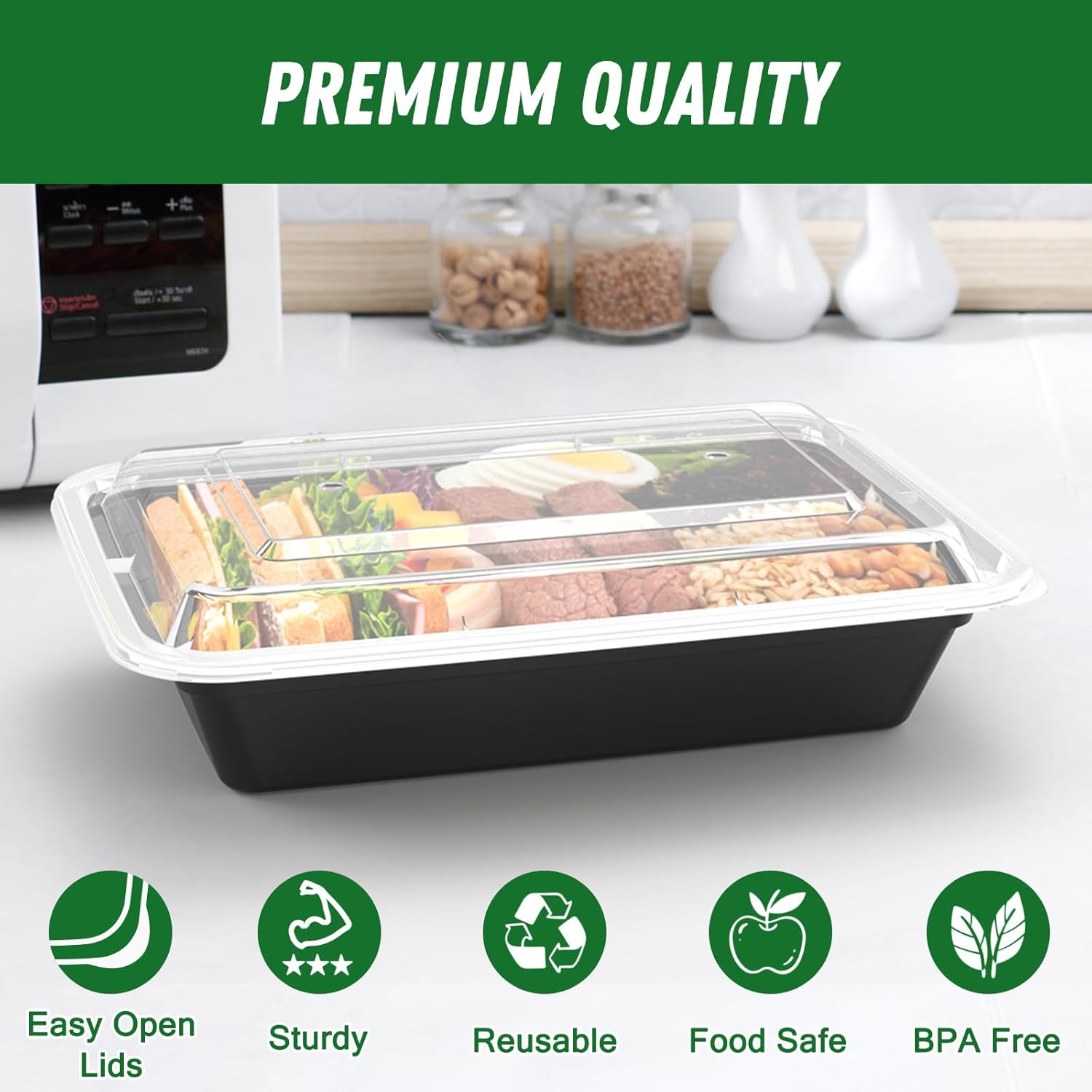 50 Pack (100-Piece) 32 oz Meal Prep Containers Reusable with Easy Open Lids