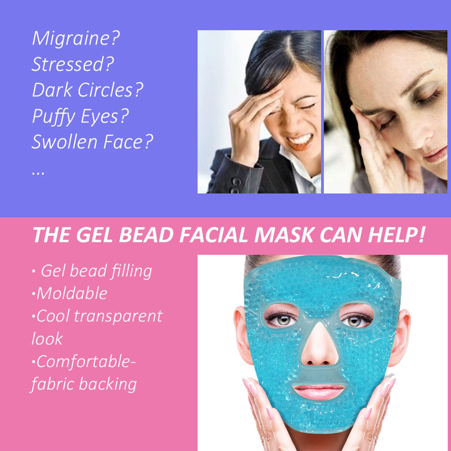 Cold Face Eye Mask Ice Pack Reduce Facial Puff, Dark Circles, Gel Hot Heat
