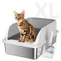 Stainless Steel Cat Litter Box with Lid, XL Metal High Sided Litter Box
