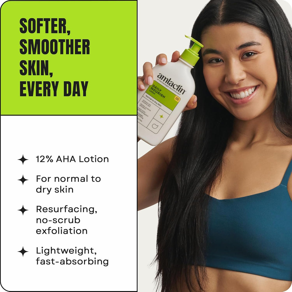 AmLactin Daily Nourish Therapeutic Body Lotion for Dry Skin - No-Scrub
