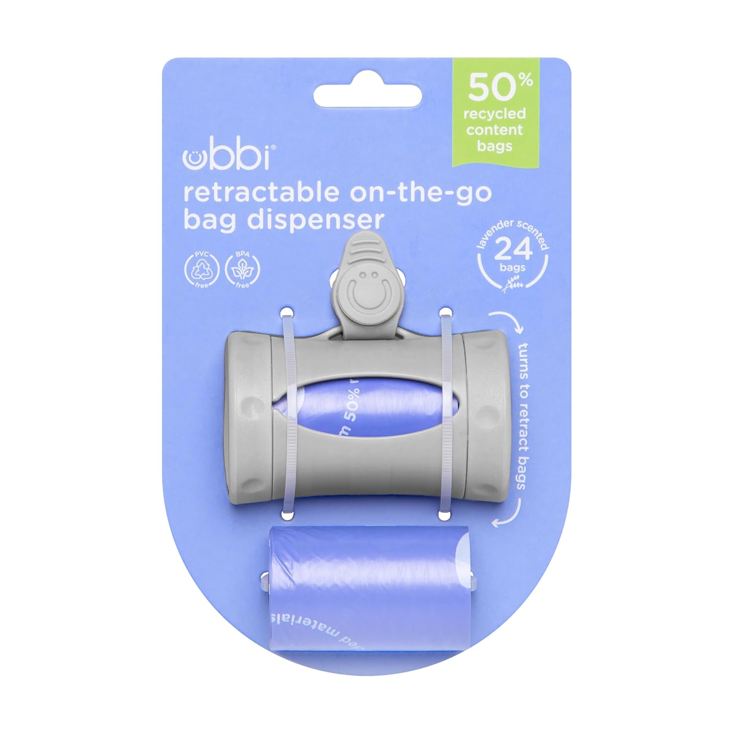 Ubbi Retractable On the Go Bag Dispenser for Travel, Diaper Bag Accessory