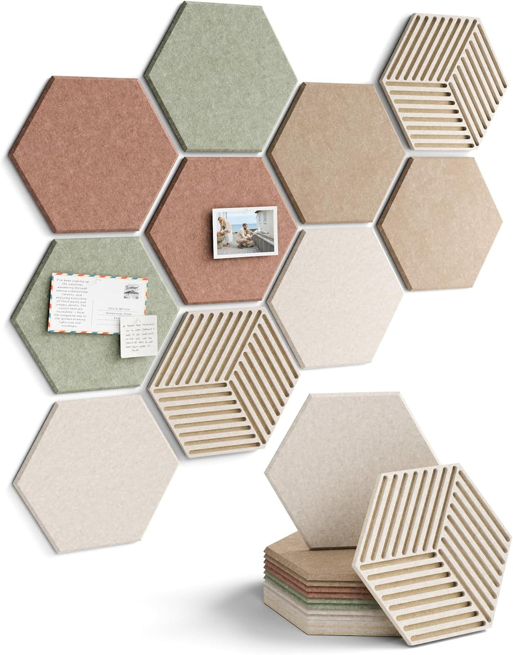 Fluxynara 10-Pack Hexagon Felt Bulletin Board Tiles, Boho