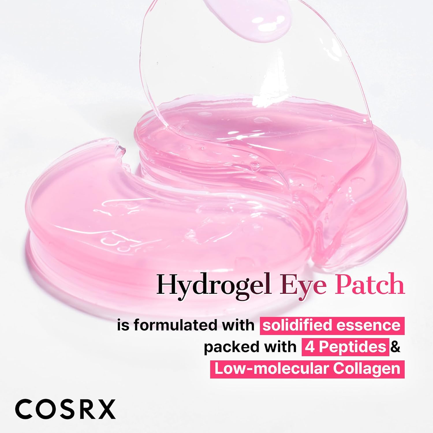 COSRX Pink Peptides Collagen Hydrogel Eye Patch for Puffy Eyes, Dark Circles