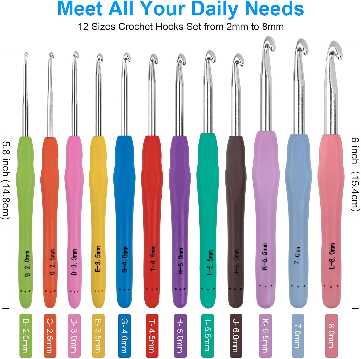 MECHEER Crochet Hooks 12 Sizes Crochet Hook Set, 51 Pack Yarn Crochet Kit for