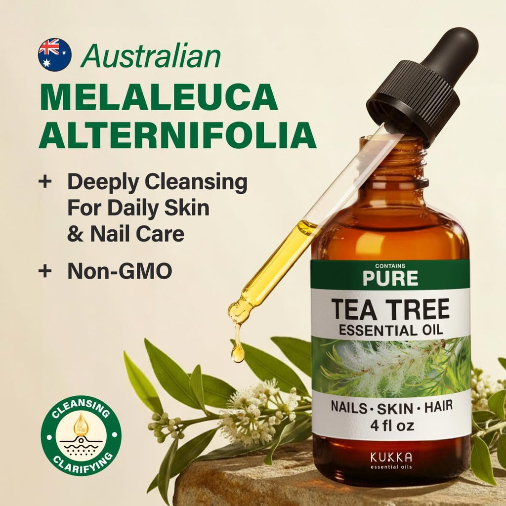 100% Pure Tea Tree Oil - 4 Fl Oz Tea Tree Essential Oil for Hair, Skin