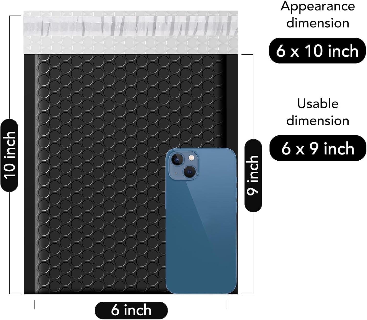 Fuxury Bubble Mailers 6x10" 100 Pack Black Padded Envelopes Usable Size 6x9"