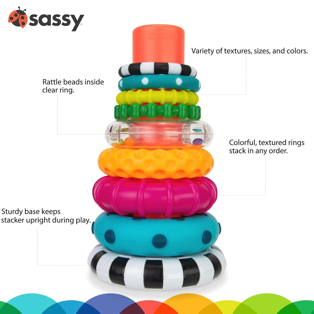 Sassy Stacks of Circles Stacking Ring STEM Learning Toy, Age 6+ Months