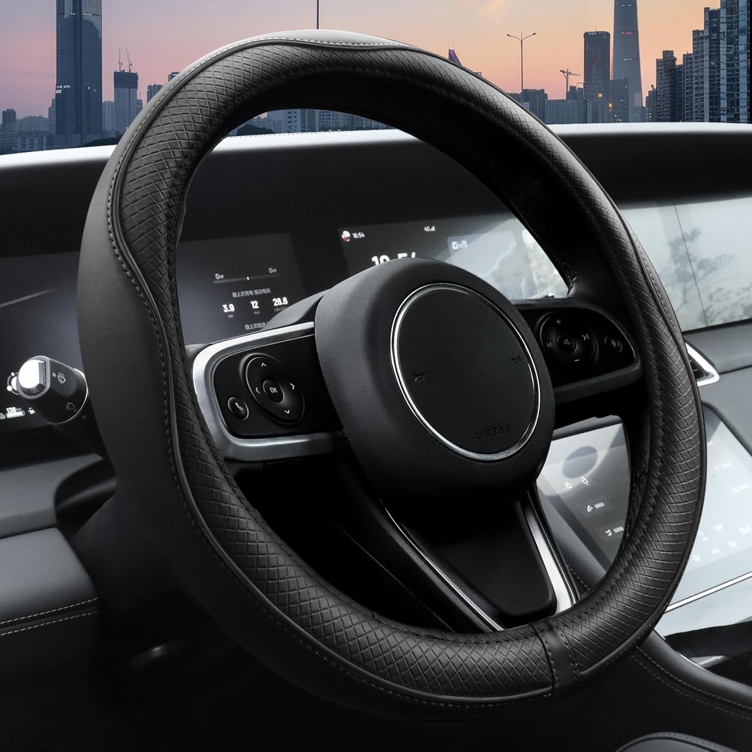 Ouzorp Car Steering Wheel Cover, Microfiber Leather Steering Wheel Covers