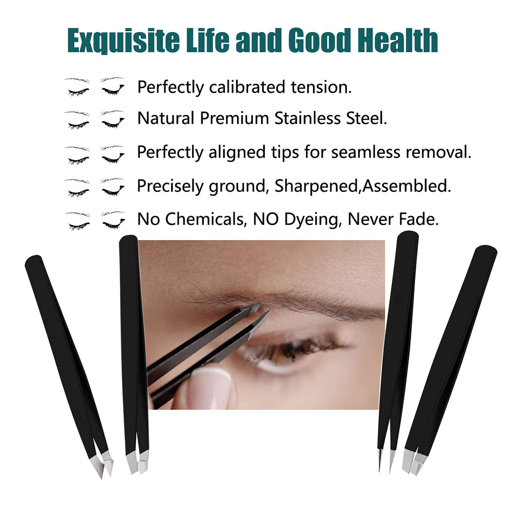 LUDOUPIER 4+1 Pieces Tweezers Set with Travel Case, Great Precision Upgrade