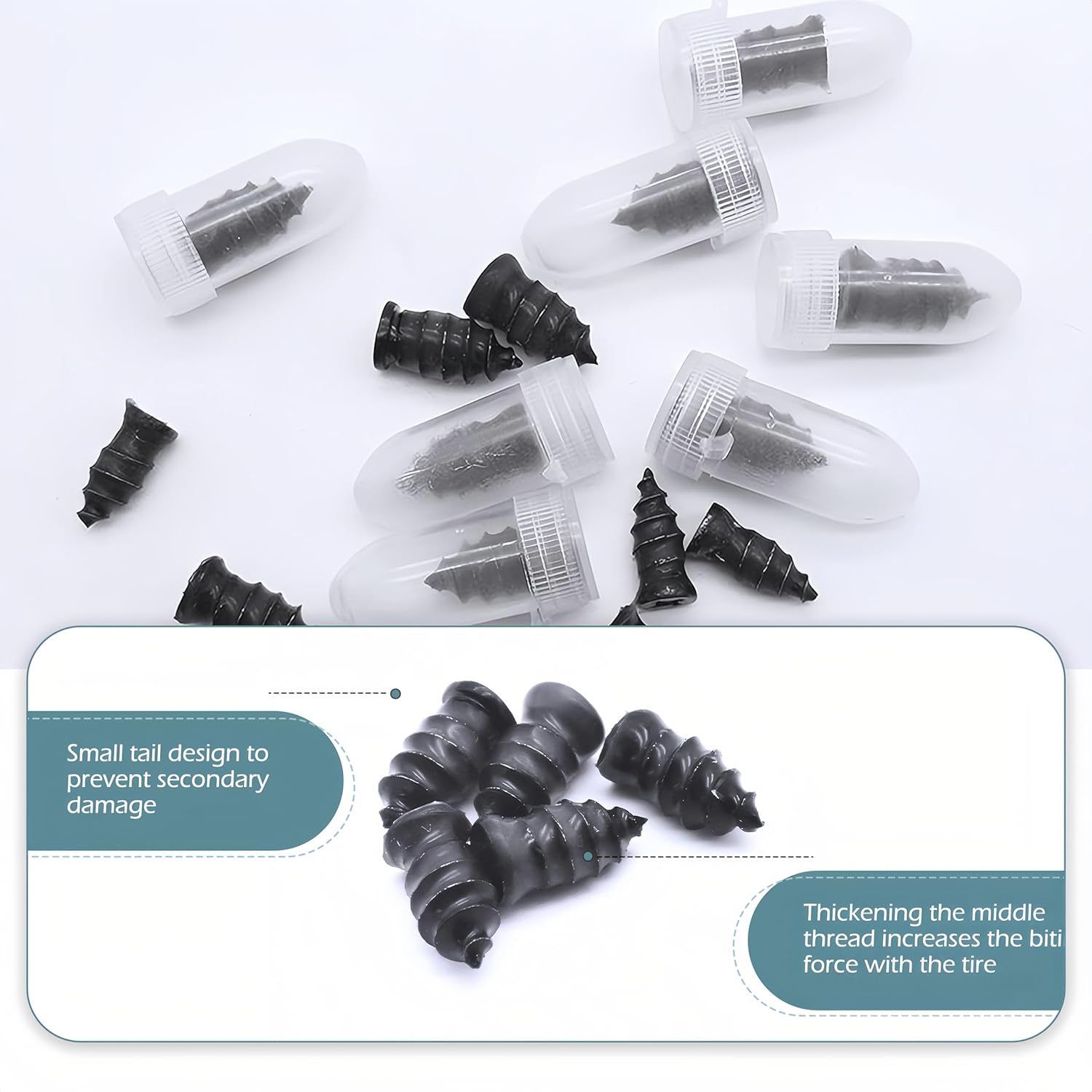 60 PCS Tire Repair Rubber Nail, Vacuum Tire Repair Kits Spiral Rubber Screws