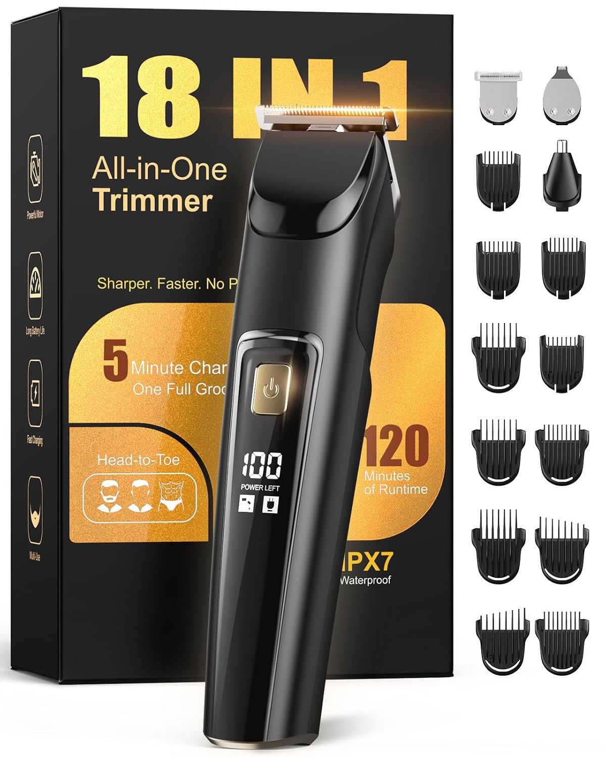 Beard Trimmer for Men, Cordless 18-in-1 Electric Razor & Hair Clipper,Gifts