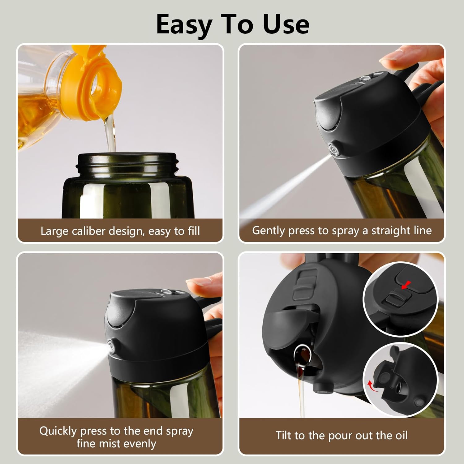 Olive Oil Sprayer for Cooking, 16oz/470ml Glass Light-Proof Oil Pourer for