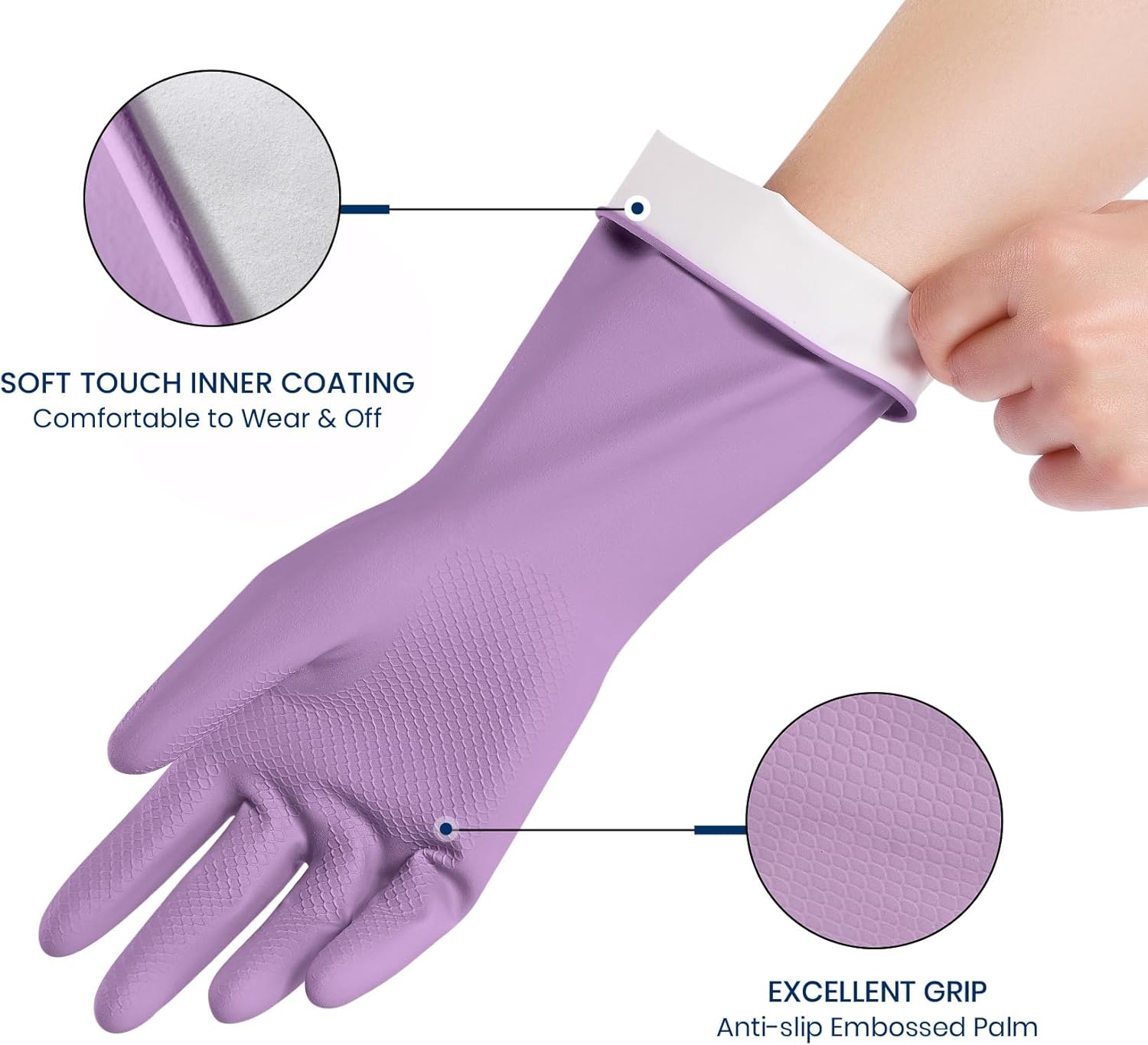 Rubber Cleaning Gloves for Dishwashing, 4 Pairs Reusable Kitchen Gloves for