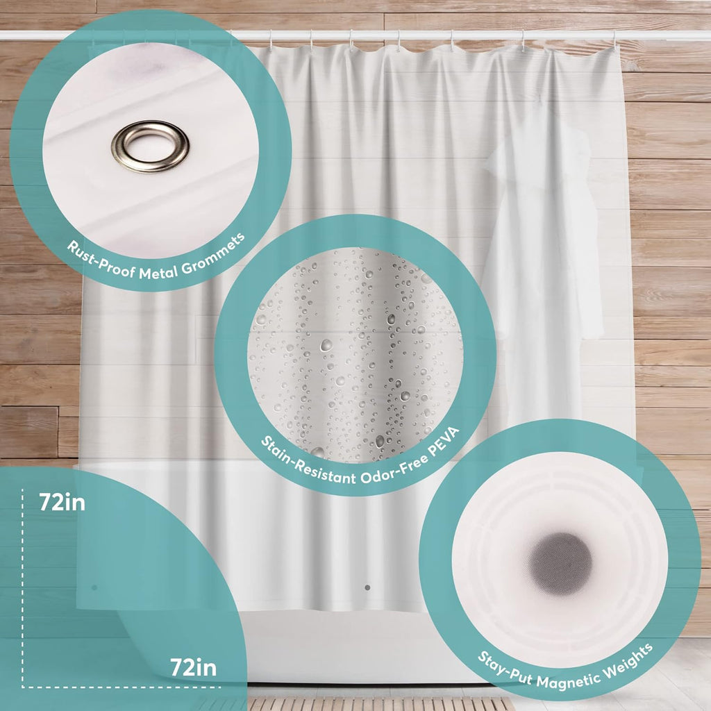 BigFoot Clear Shower Curtain Liner - 72x72 Odorless Plastic with Magnets