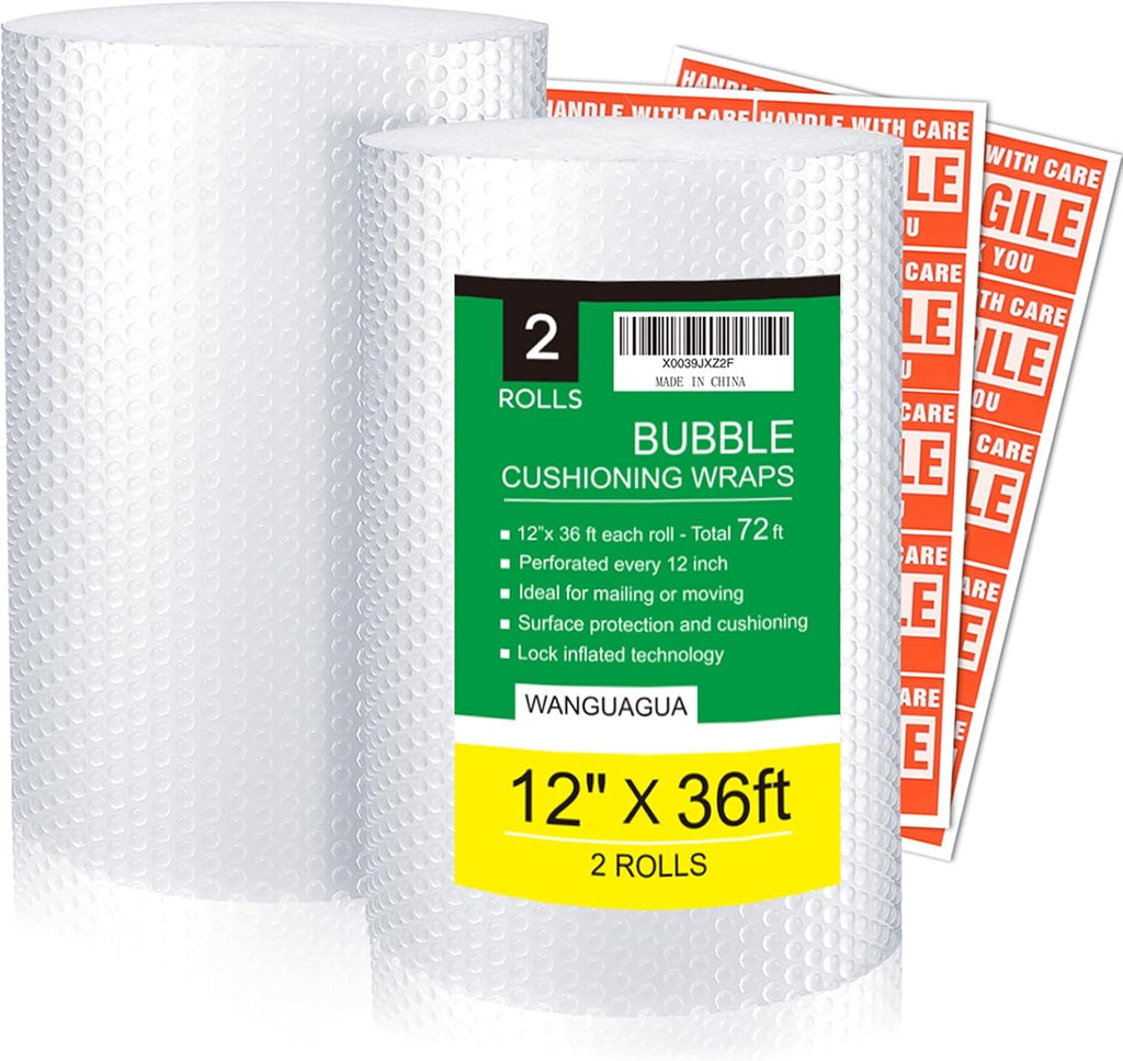 wanguagua 2 Pack 12 Inch x 72 ft Total Bubble Packing Wrap for Moving Boxes