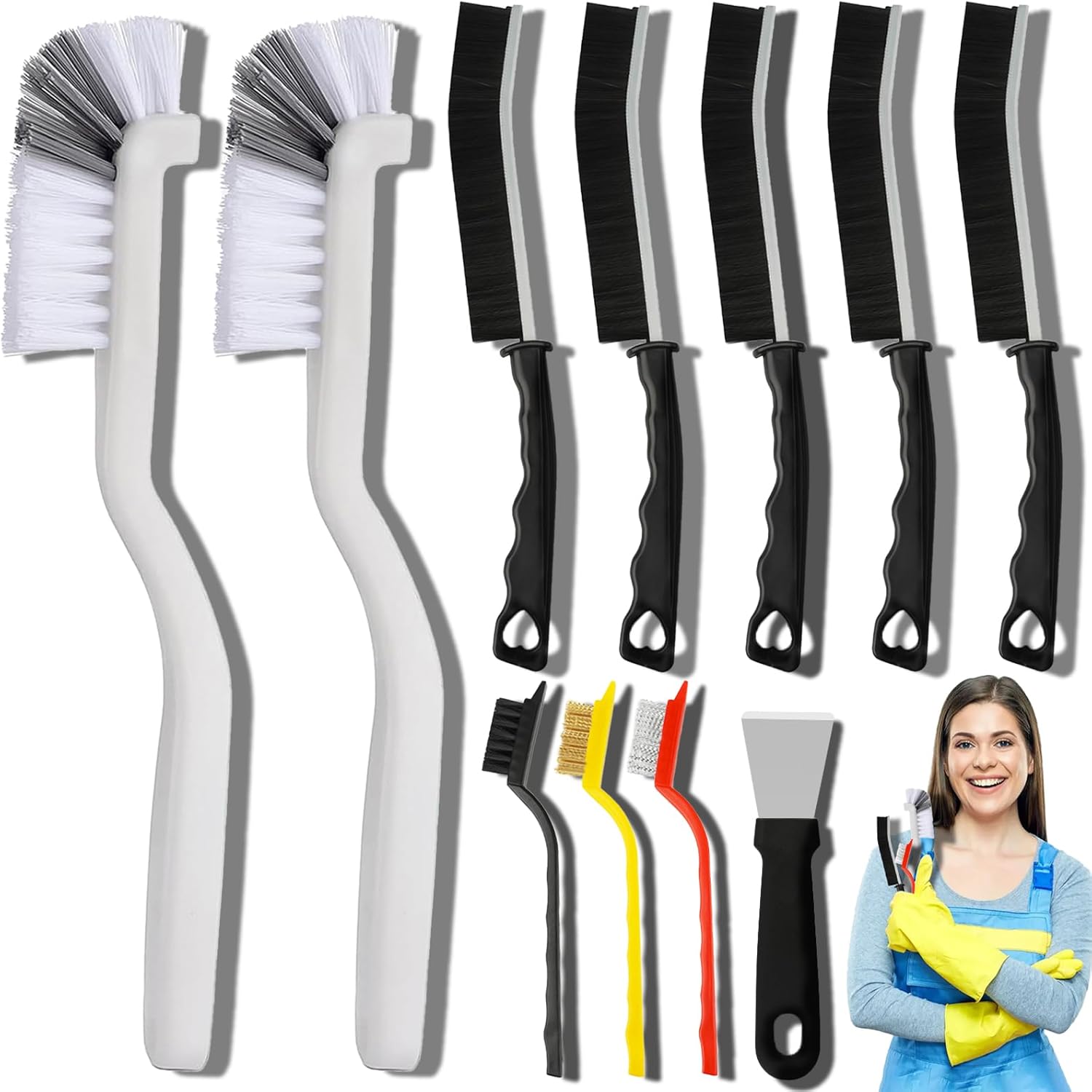 Dfacio 11Pcs Crevice Cleaning Brush Set, Hard Bristle Cleaning Supplies for