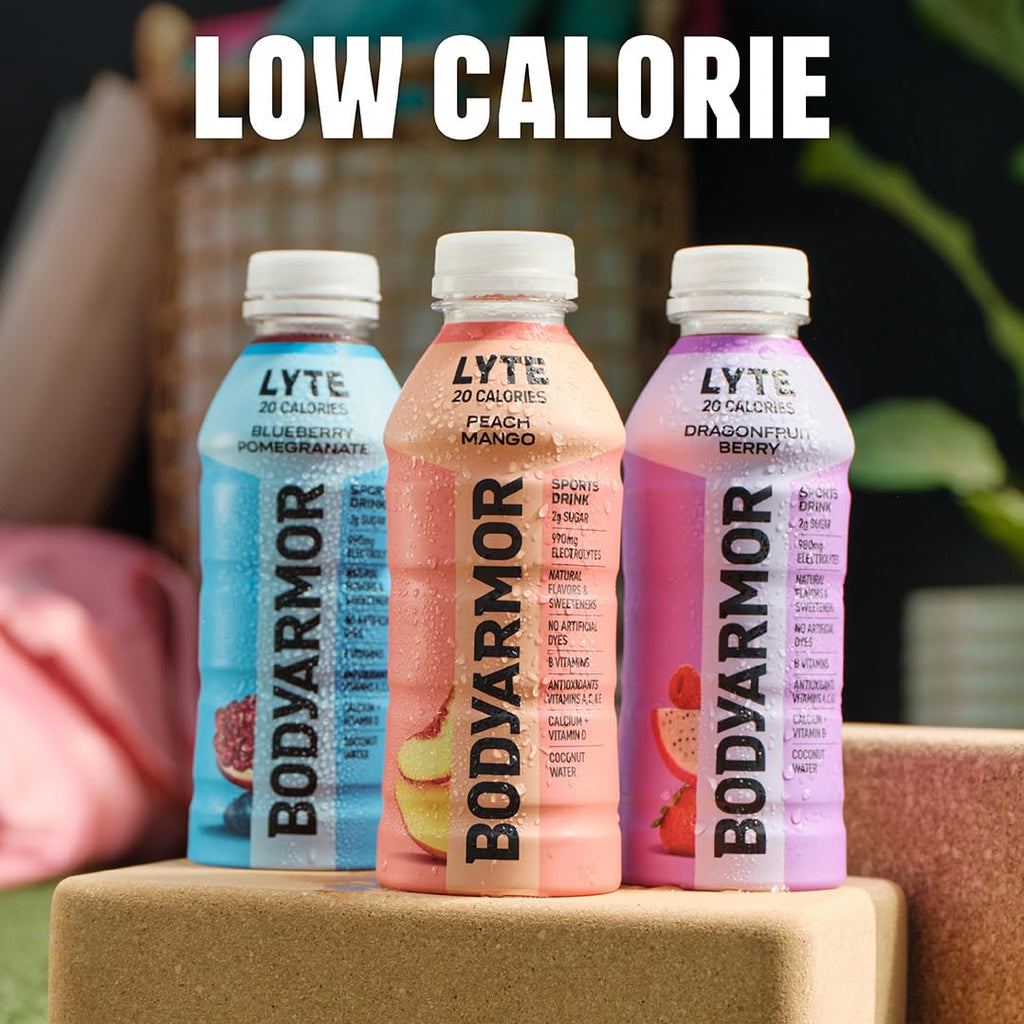 BODYARMOR LYTE, Peach Mango, Electrolyte Drink, 20 Calories, 16 Fl Oz Bottles