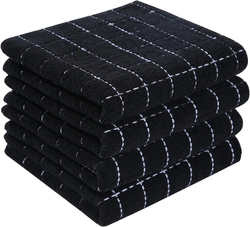 Homaxy 100% Cotton Terry Kitchen Towels(Black, 13 x 28 inches), Checkered