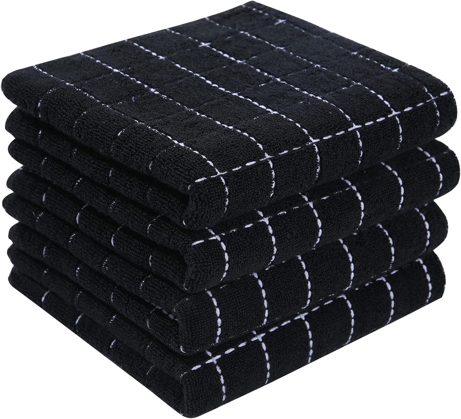 Homaxy 100% Cotton Terry Kitchen Towels(Black, 13 x 28 inches), Checkered