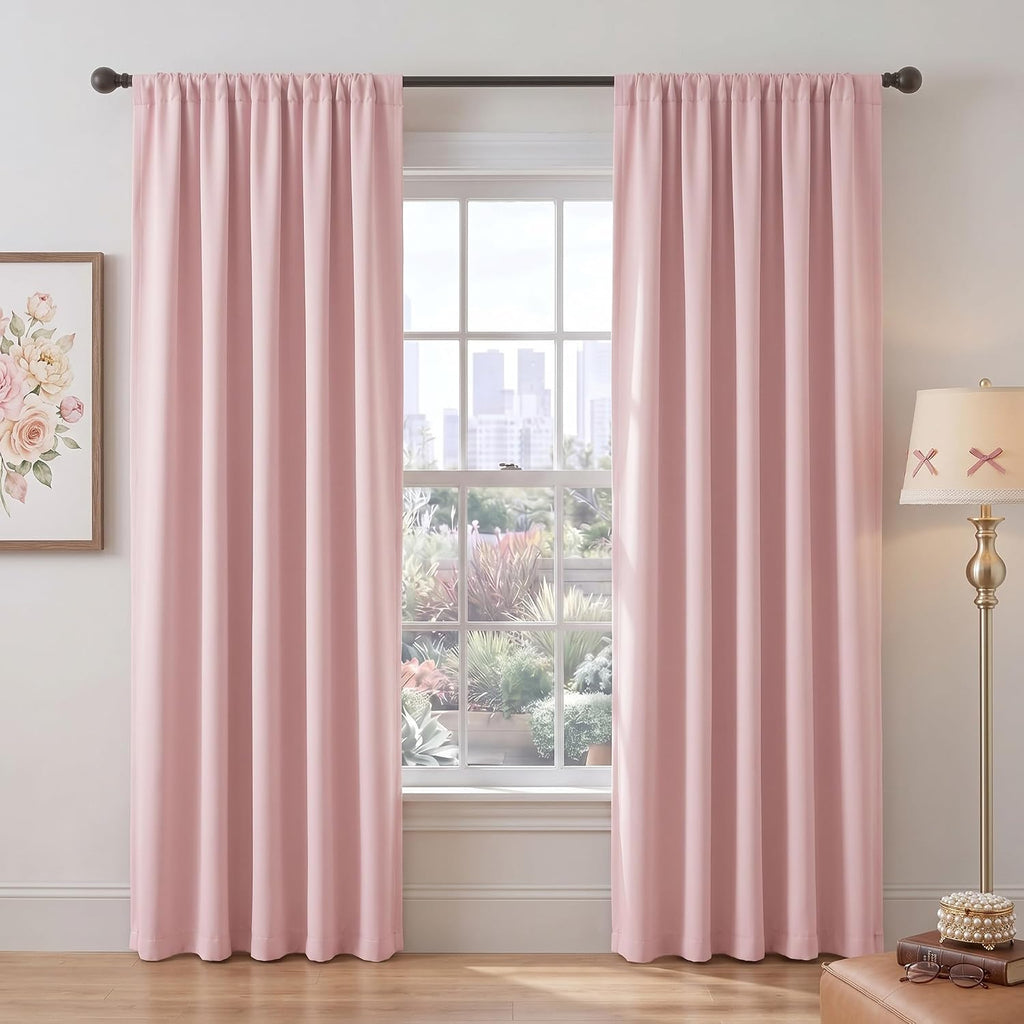 PONY DANCE Blush Pink Blackout Curtains 84 Inches Long 2 Panels for Nursery