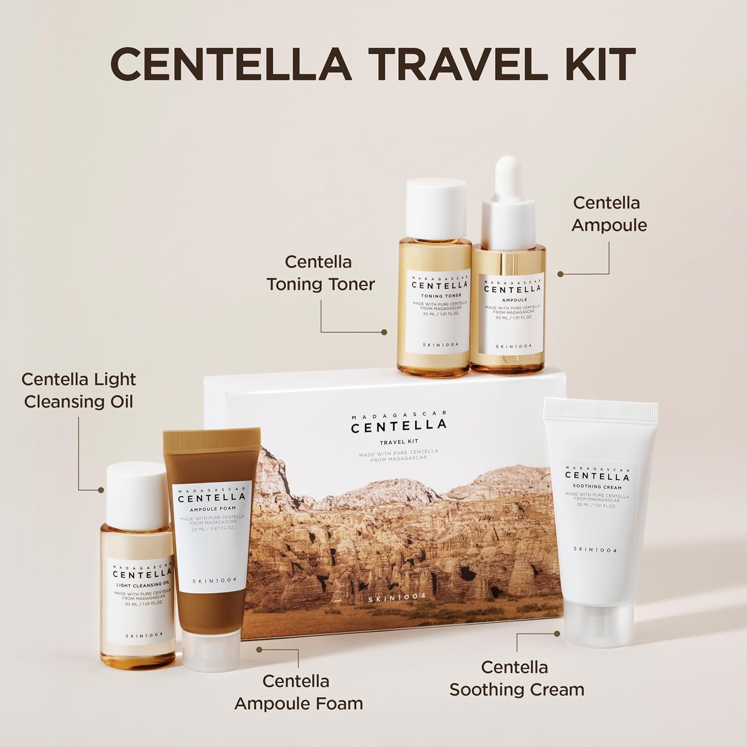 SKIN1004 Centella Travel Kit, Korean Skin Care Set with Toner, Moisturiser