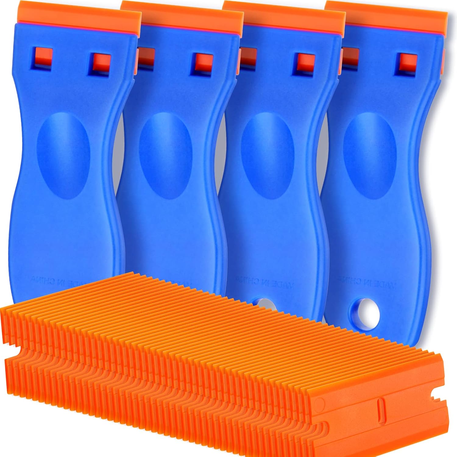 4 Pcs Plastic Razor Blade Scraper and 100 Pcs Blades, Remove Label Decal