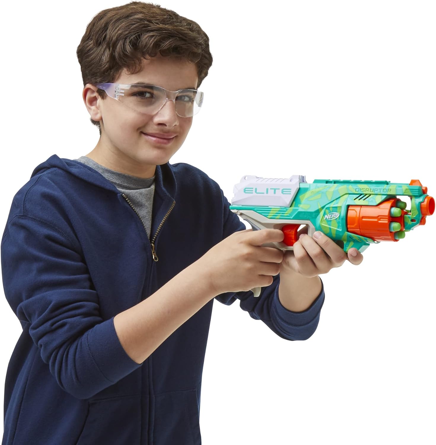 NERF Elite Disruptor Dynamic Green Dart Blaster, Rotating Drum, Slam Fire