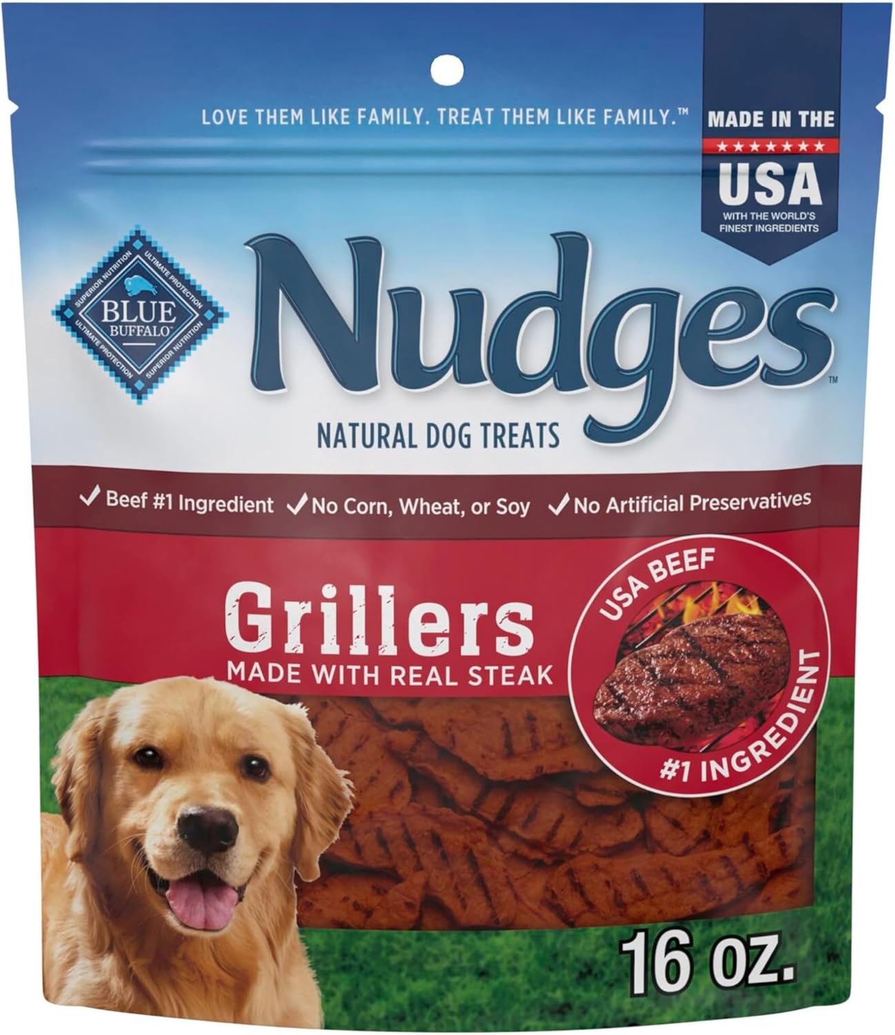 Blue Buffalo Nudges Grillers Natural Dog Treats, Made in the USA with Real