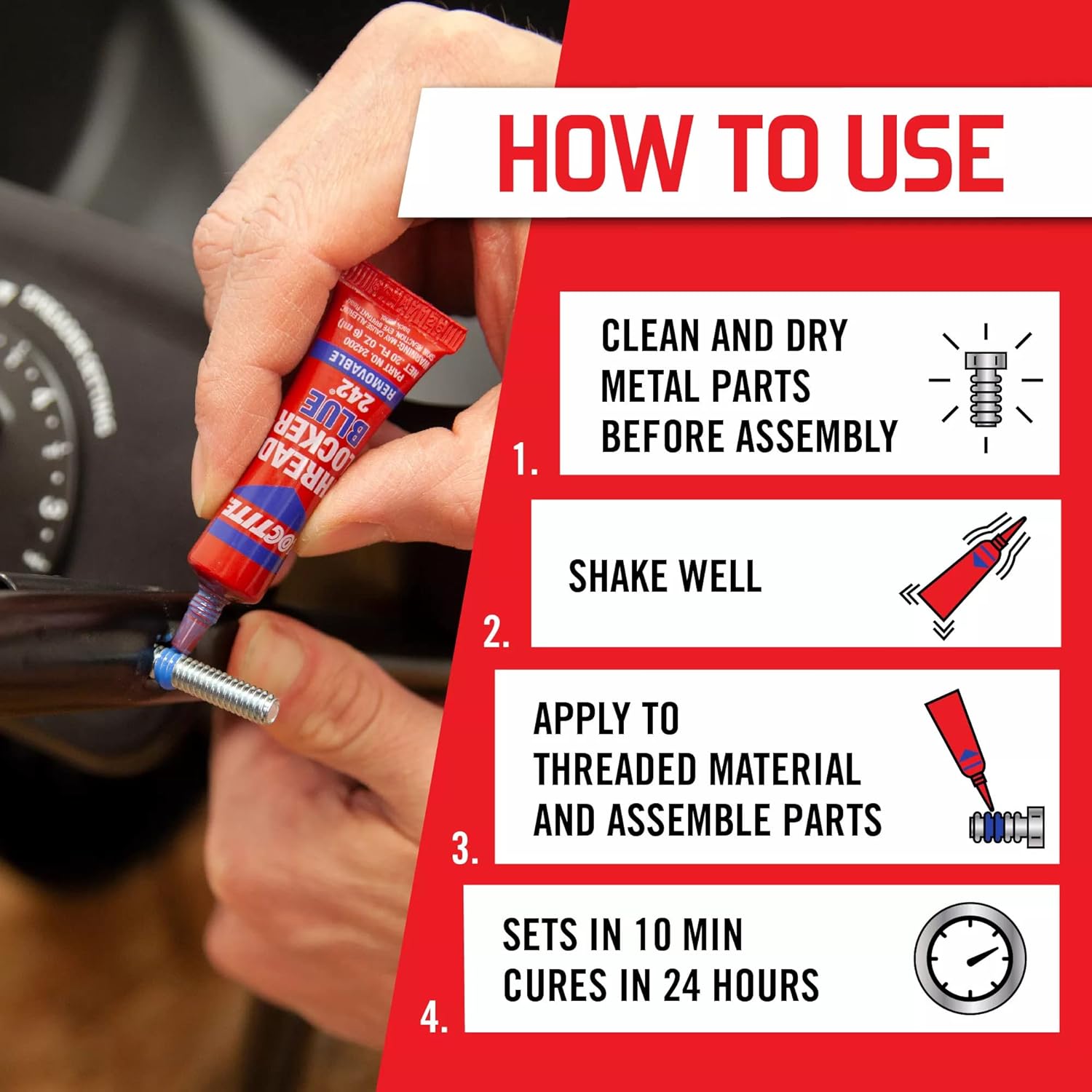 Loctite Threadlocker Blue 242 - Removable Thread Lock Glue for Nuts, Bolts, &