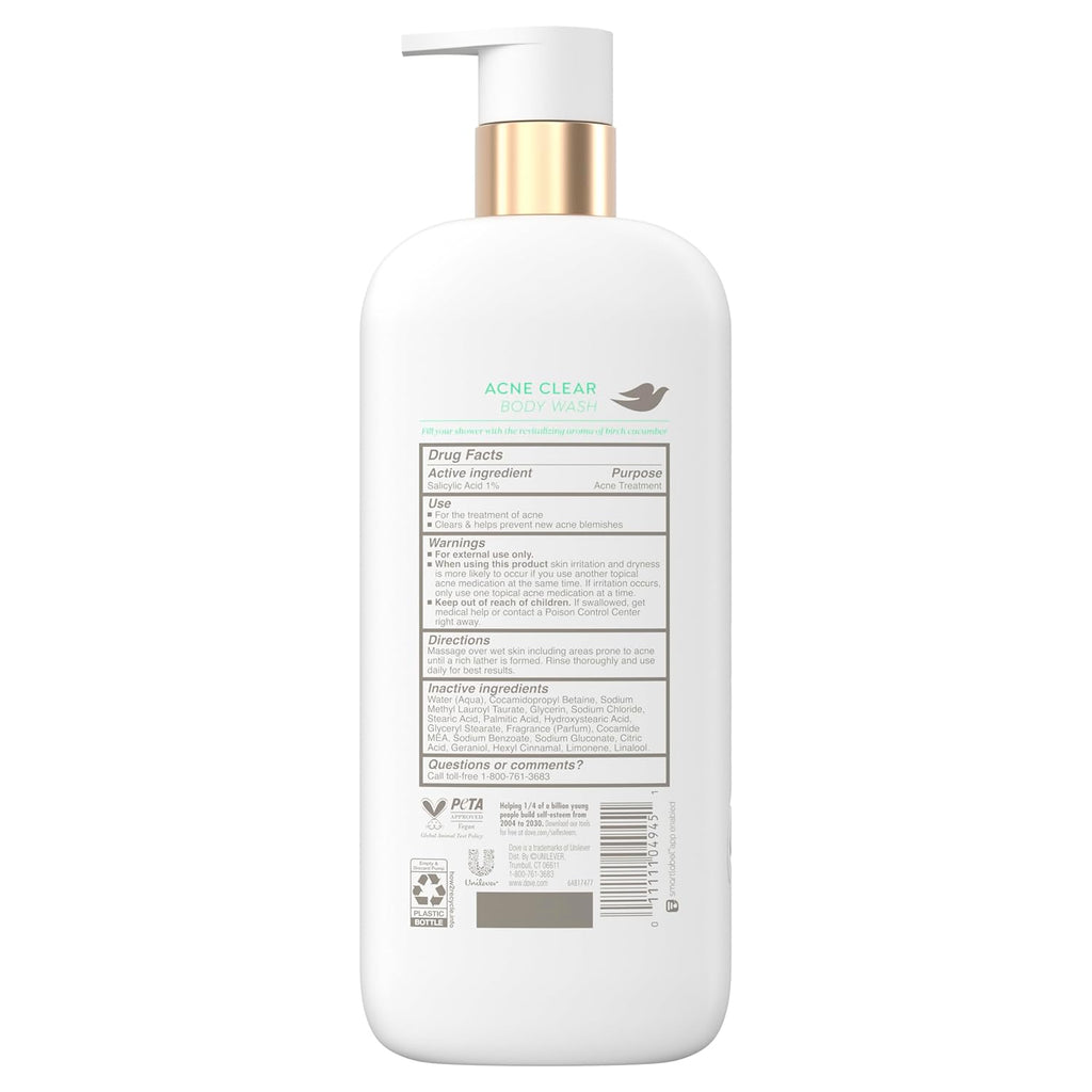Dove Serum Body Wash Acne Clear for troubled skin with Salicylic Acid 18.5 Fl