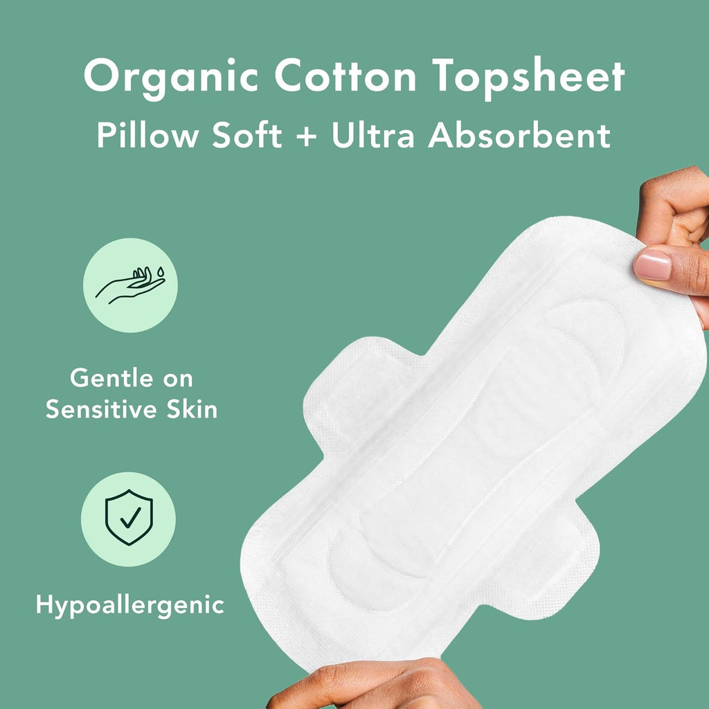 Rael Pads for Women, Organic Cotton Cover - Moderate Absorbency, Feminine