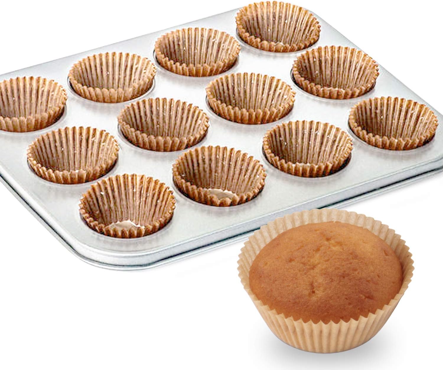 Caperci Standard Natural Cupcake Liners 500 Count, No Smell, Grease-Proof