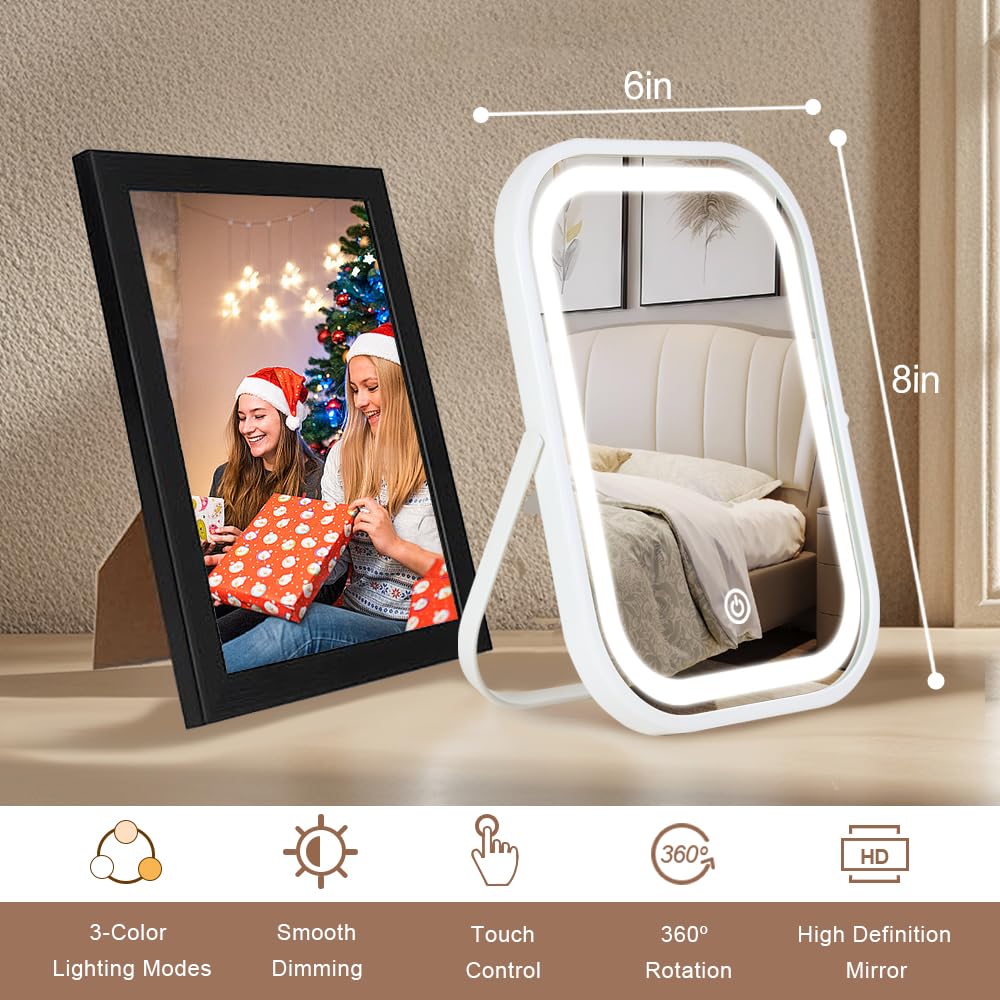 YEKKOPT Travel Makeup Mirror with Lights, Portable Small Beauty LED Vanity