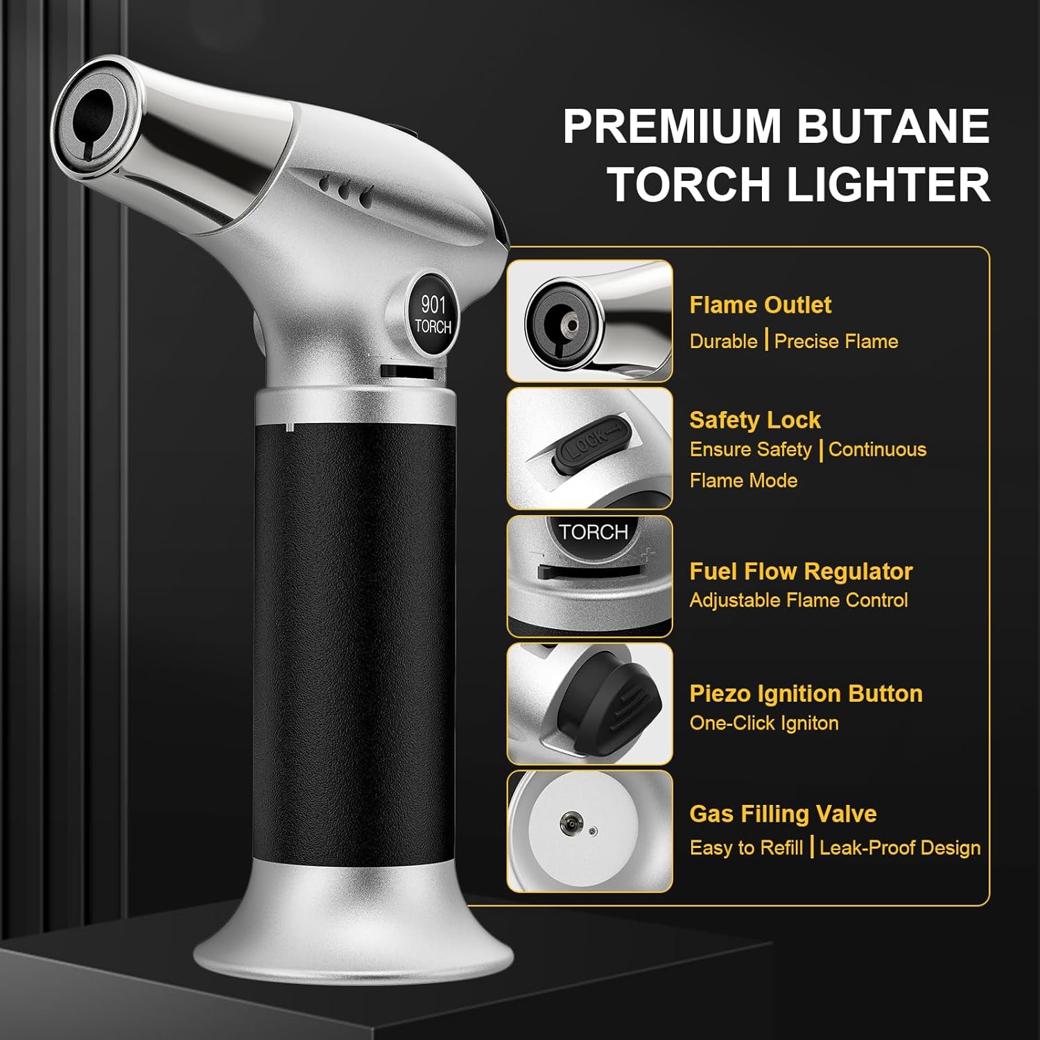 TBTEEK Butane Torch, Kitchen Torch Cooking Torch with Safety Lock &