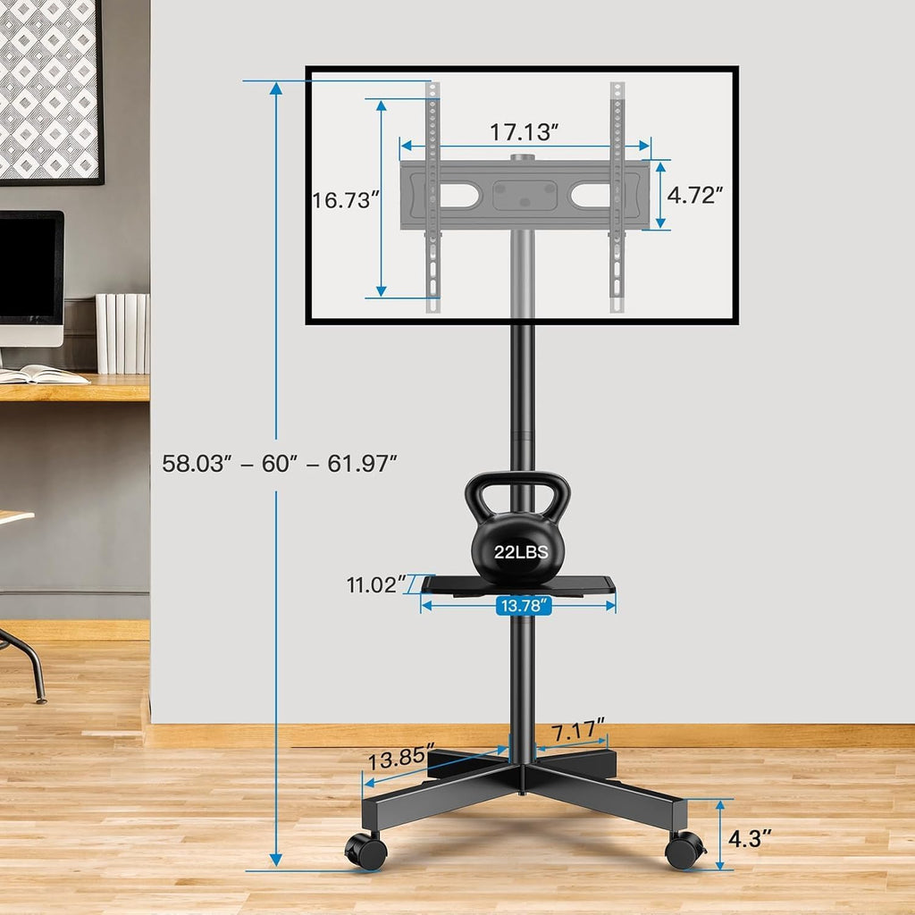 PERLESMITH Rolling TV Stand, Mobile TV Stand for 23-60 Inch LCD LED TVs, Tilt