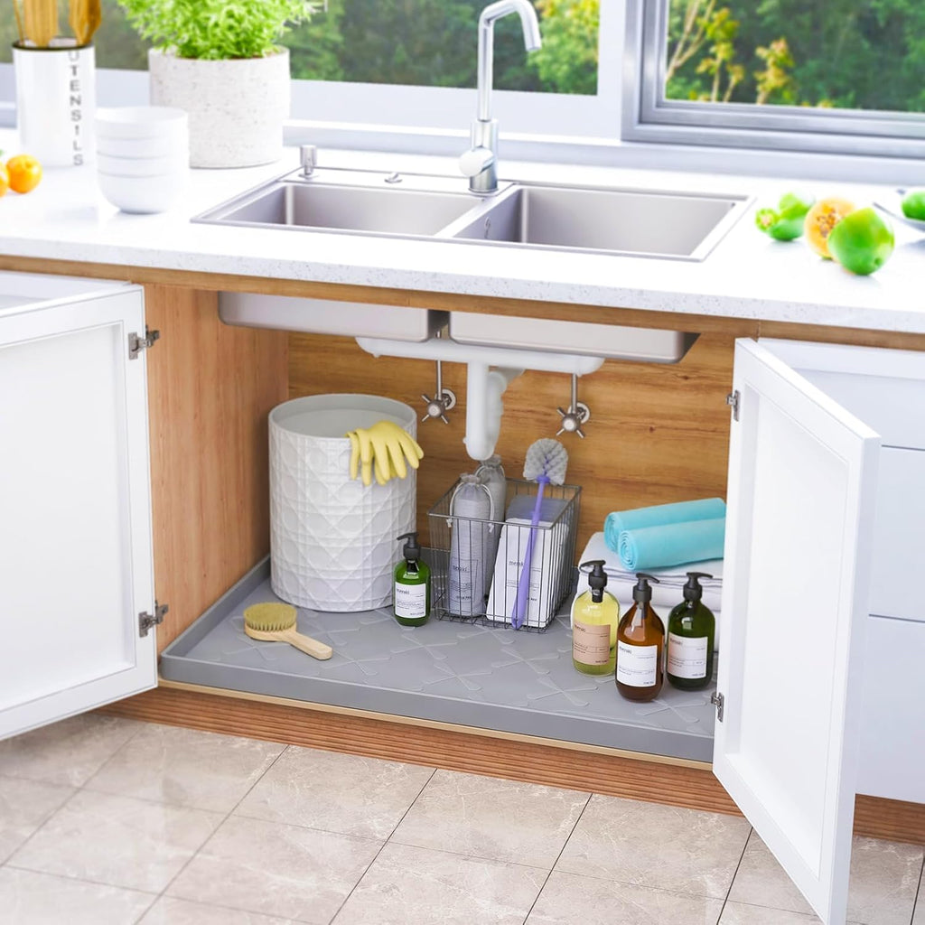 SIKADEER Under Sink Mat Waterproof 34" x 22", Silicone Mat Kitchen Drawer
