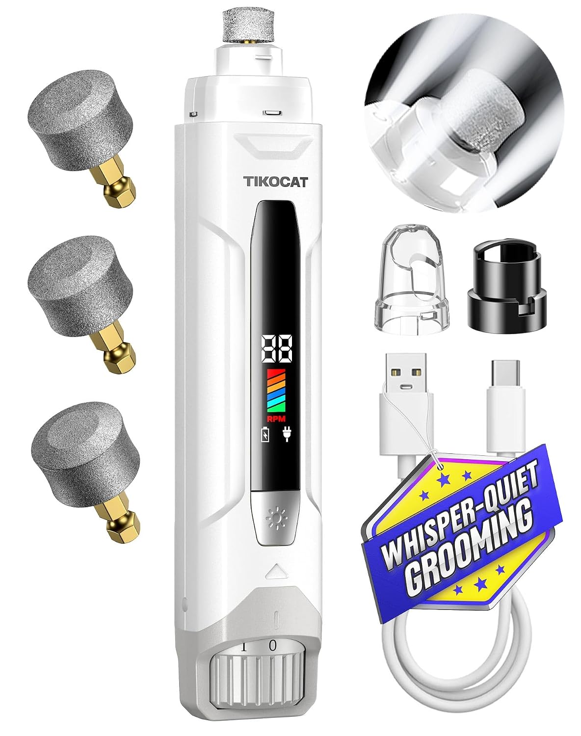 Whisper-Quiet Dog Nail Grinder 50%More Power for Sensitive Dogs,Cat