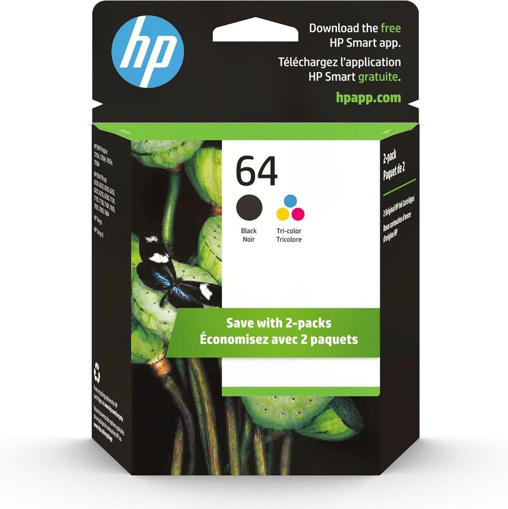 HP 64 Black & Tri-Color Ink Cartridges Printers (Combo Pack)