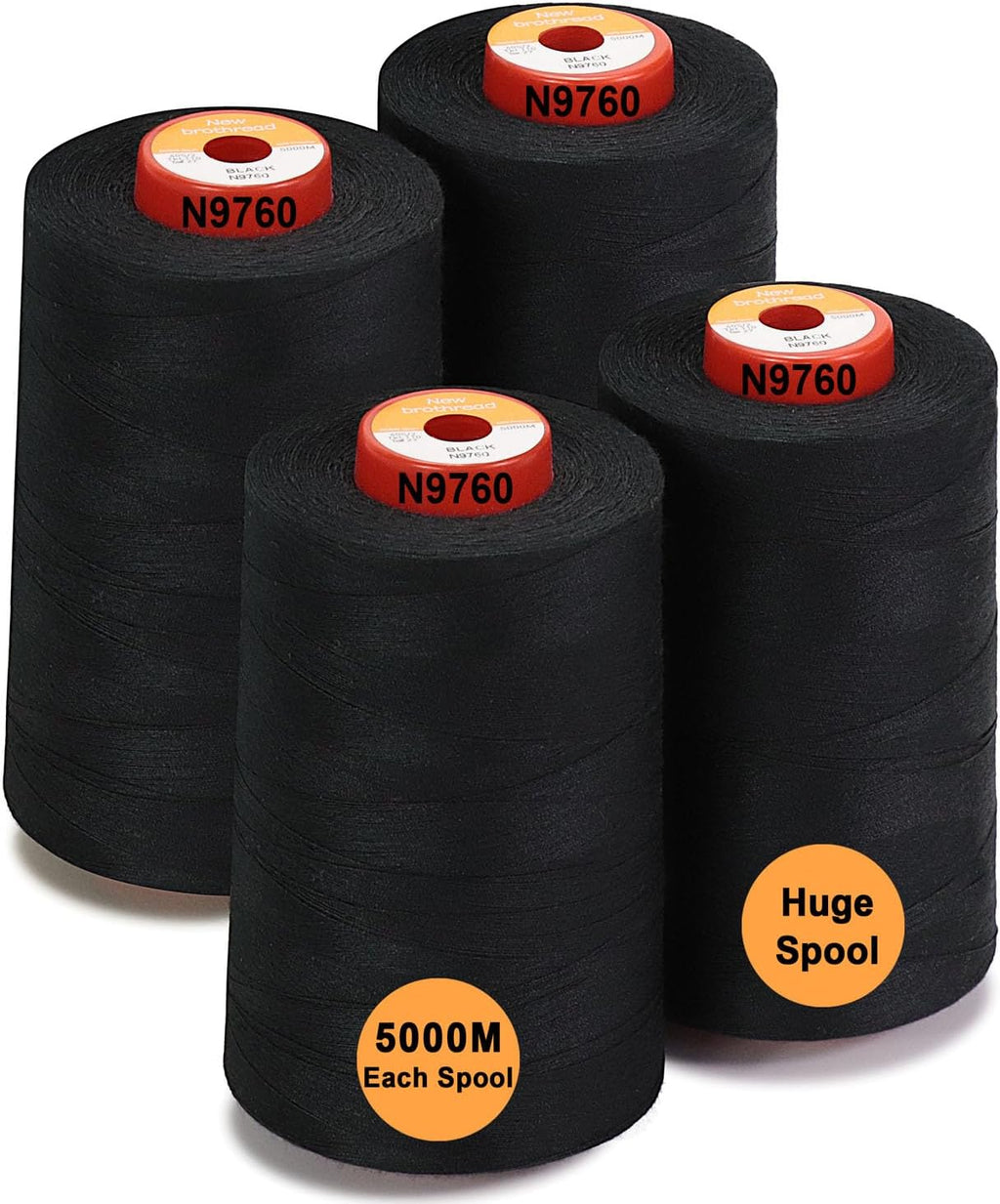 New brothread 4 Large Cones All Purpose Polyester Thread -Black