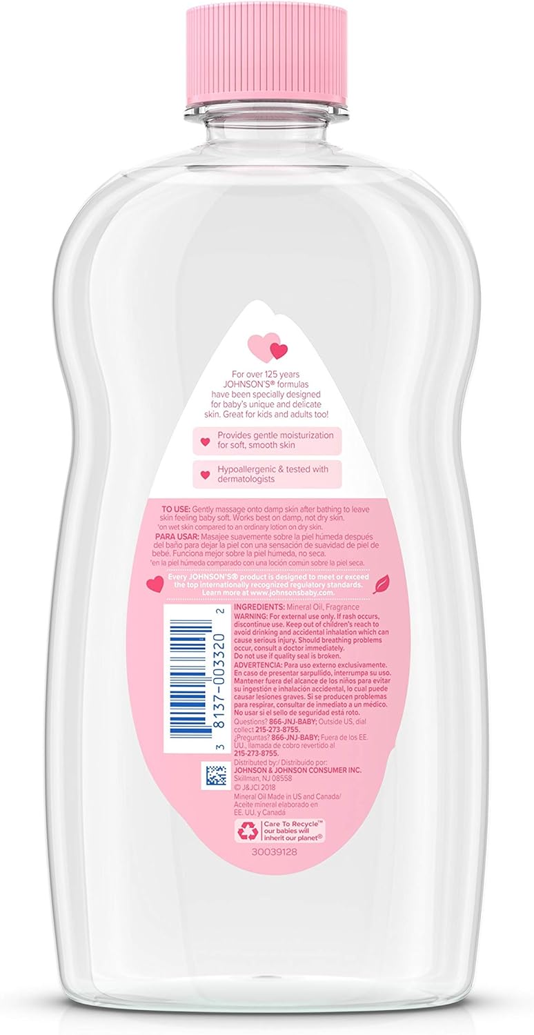 Johnson's Baby Oil, Pure Mineral Oil to help Prevent Moisture Loss for Baby