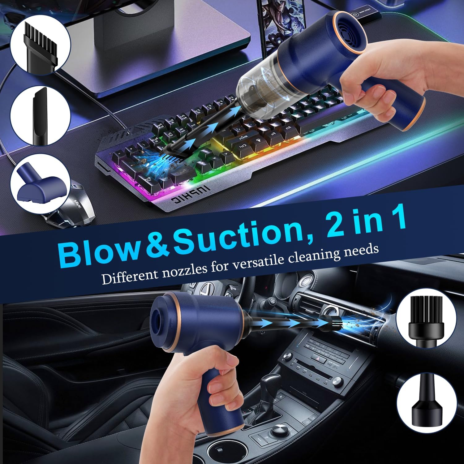 KMM Handheld Car Vacuum Cleaner, 9000Pa Vacuum Cleaner and Air Duster, 120W