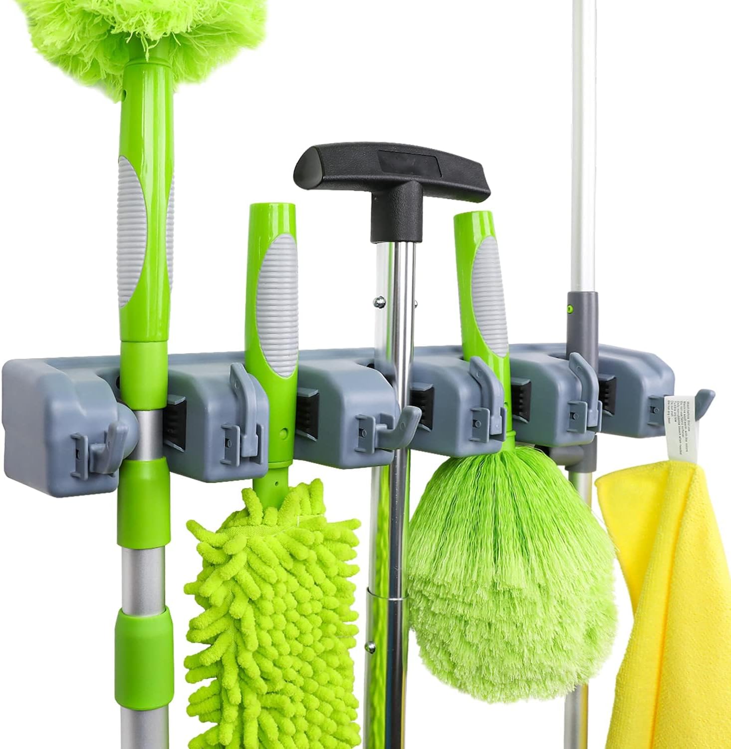 Amazon Basics Rectangular Heavy Duty Wall Mount Broom and Mop Holder, Sturdy