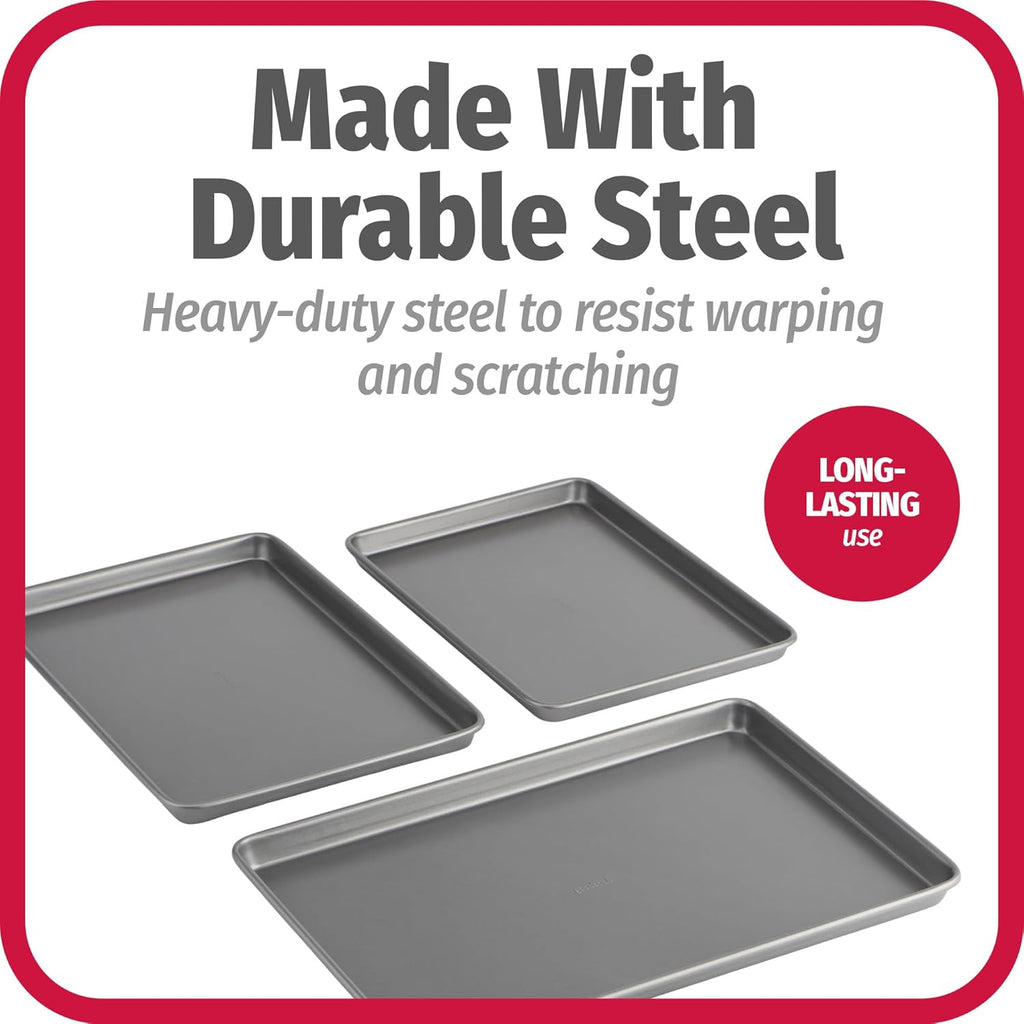 GoodCook Everyday Nonstick Baking Sheet Set, 3 Pack Includes One Small