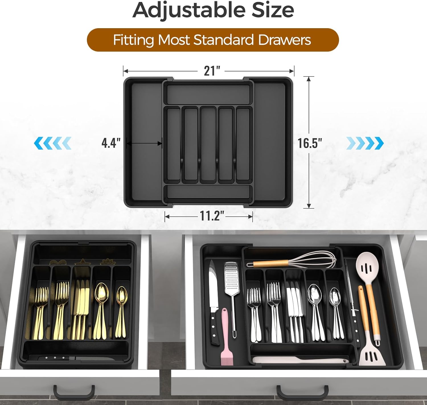 ukeetap Extra Large Expandable Silverware Organizer, BPA-Free Food-Safe