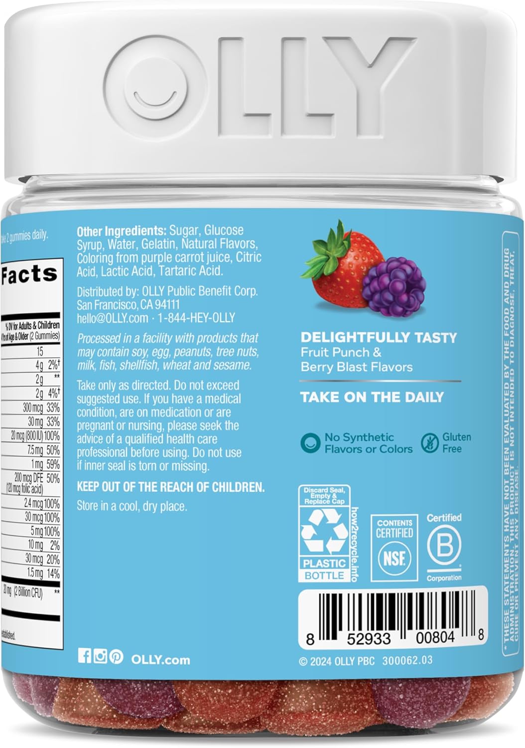 OLLY Kids Multivitamin & Probiotic Gummy, Digestive Support, Vitamins A, D